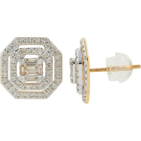 10K Yellow Gold 0.57 Carat Total Diamond Octagon Stud Earrings with Baguette and Round Diamonds