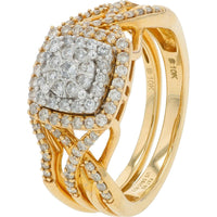 10K Yellow Gold 0.62 Carat Total Weight Diamond Bridal Set with Halo and Milgrain Detailing