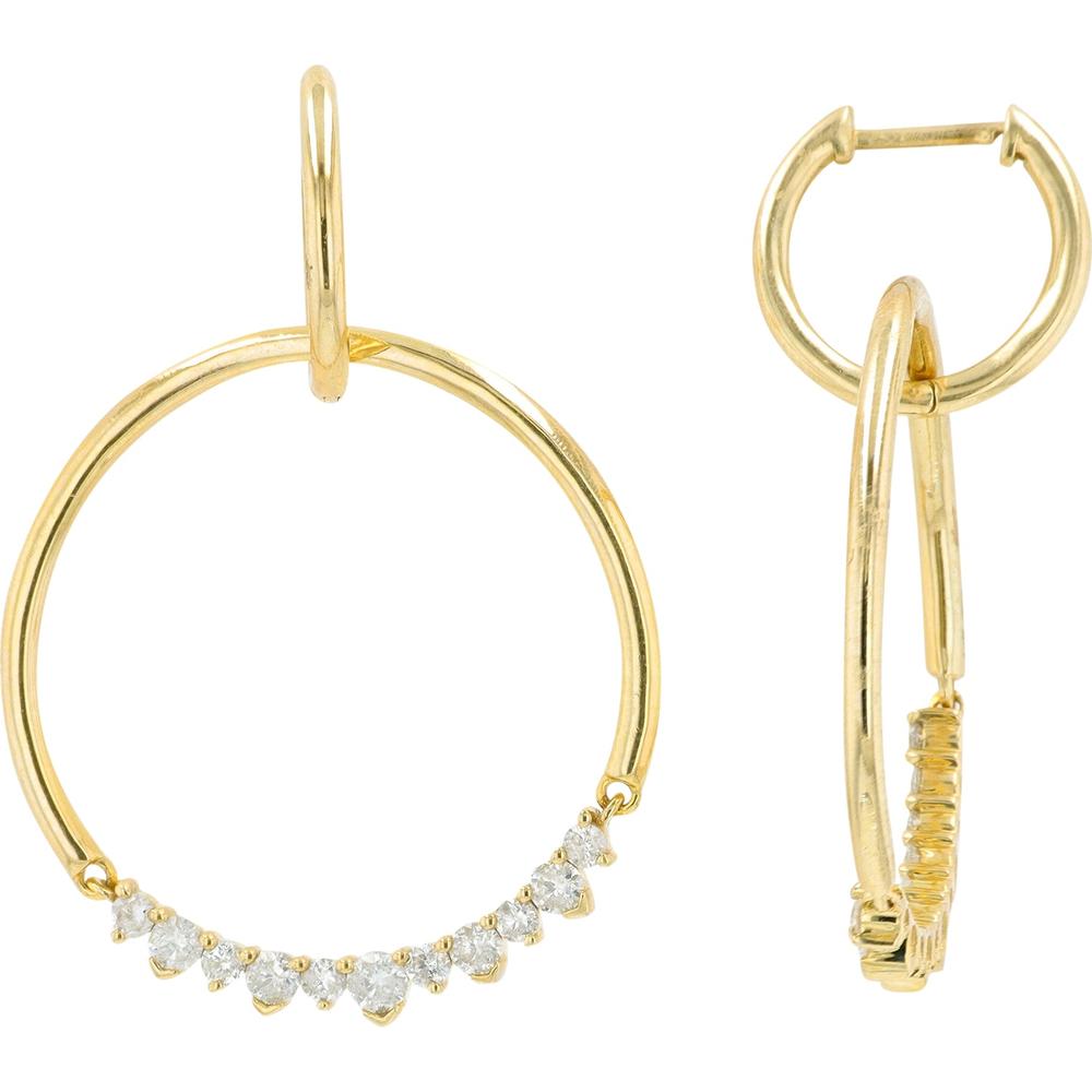 10K Yellow Gold 0.75 Carat Diamond Hoop Earrings - 0.375 Carat Diamond Weight per Earring