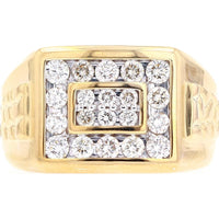 10K Yellow Gold 1.00 Carat Total Diamond Gents Ring with Round Diamond Cluster Design