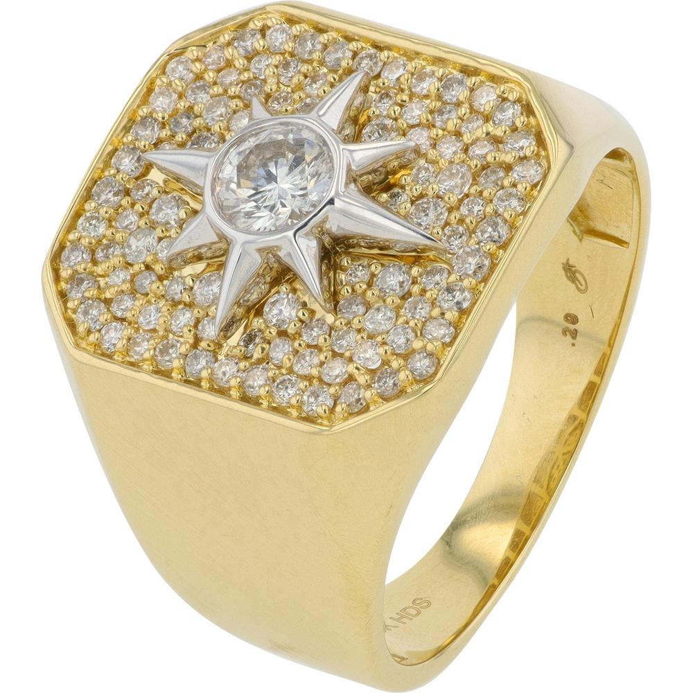 10K Yellow Gold 1.00 Carats Diamond Gents Ring with Brilliant Center Stone