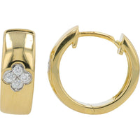 10K Yellow Gold 1/10 Carat Diamond Clover Hoop Earrings - 0.10 Carat Total Diamond Weight