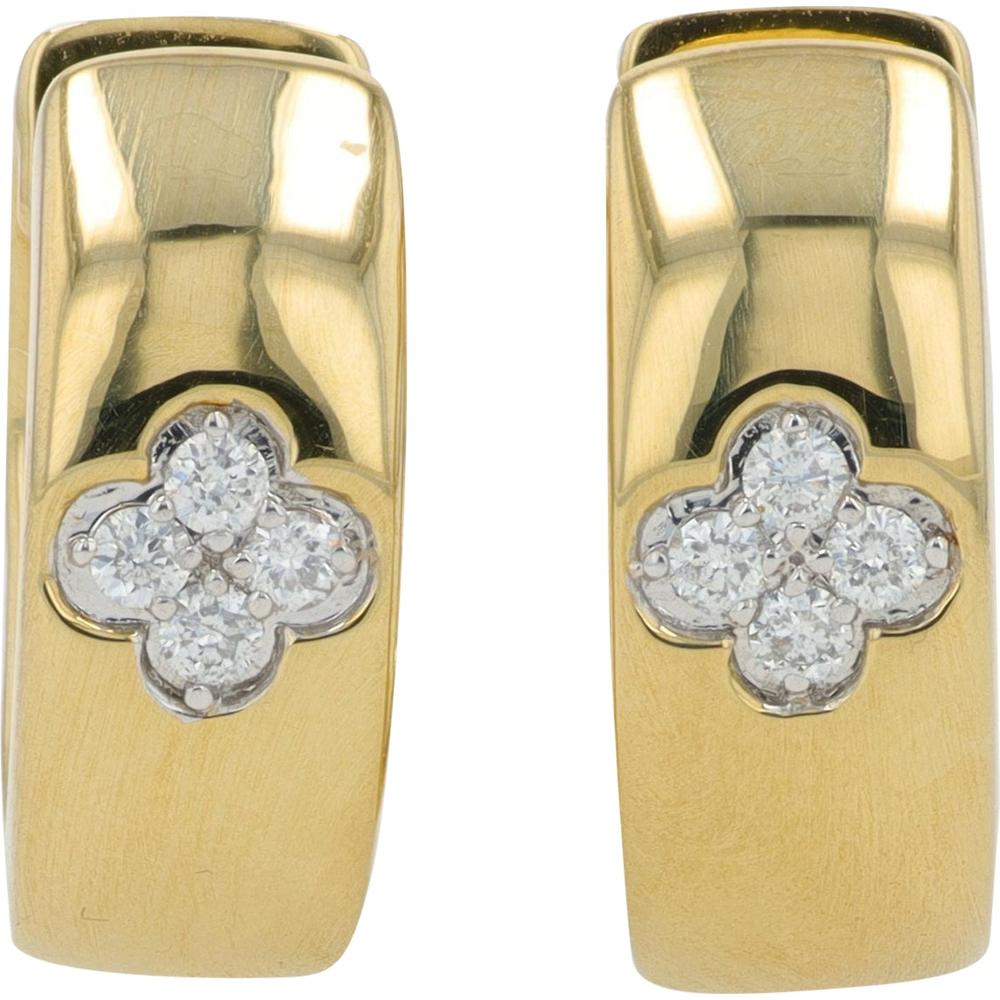 10K Yellow Gold 1/10 Carat Diamond Clover Hoop Earrings - 0.10 Carat Total Diamond Weight