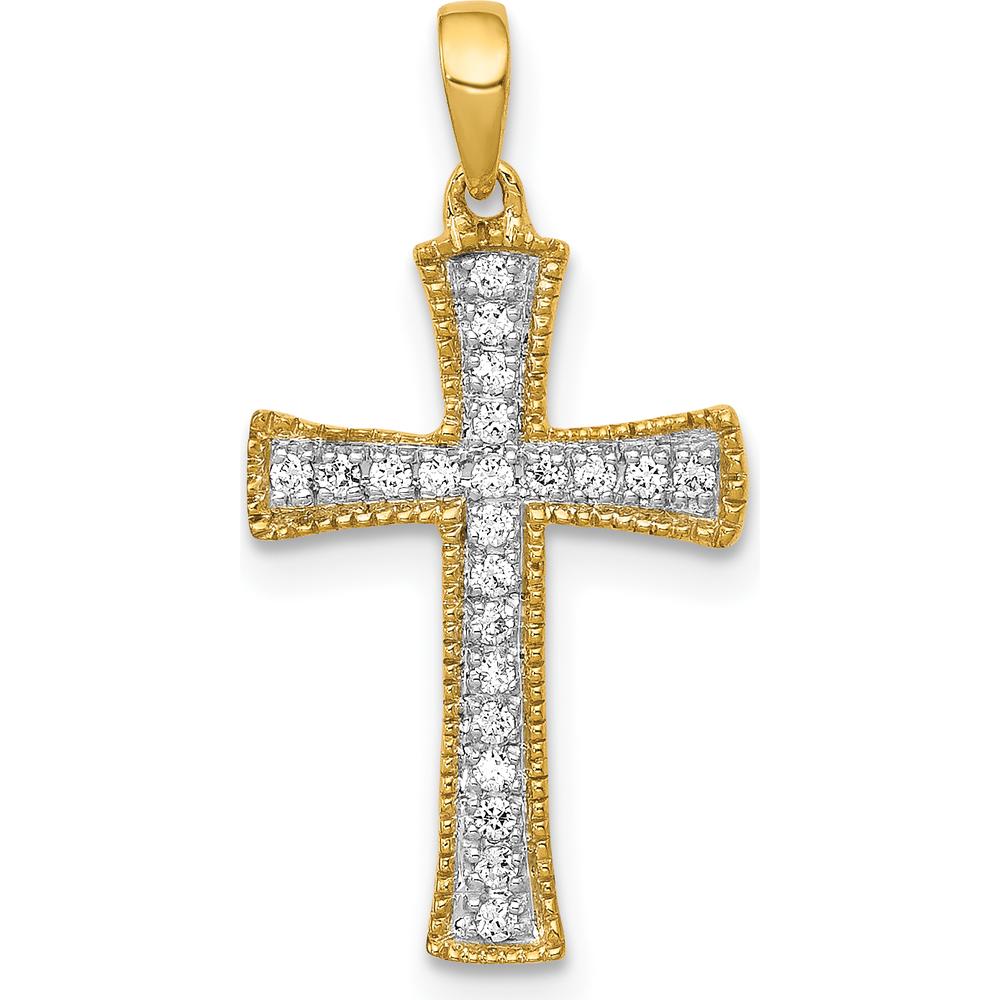 10K Yellow Gold 1/10 Carat. Diamond Cross Pendant - 22 Natural Diamonds by Monteluci Fine Jewelry