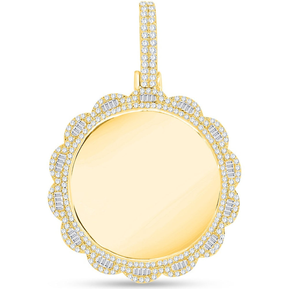 10K Yellow Gold 1.29 Carat Total Weight Diamond Scalloped Memory Pendant with Round and Baguette Accents by Auriventus