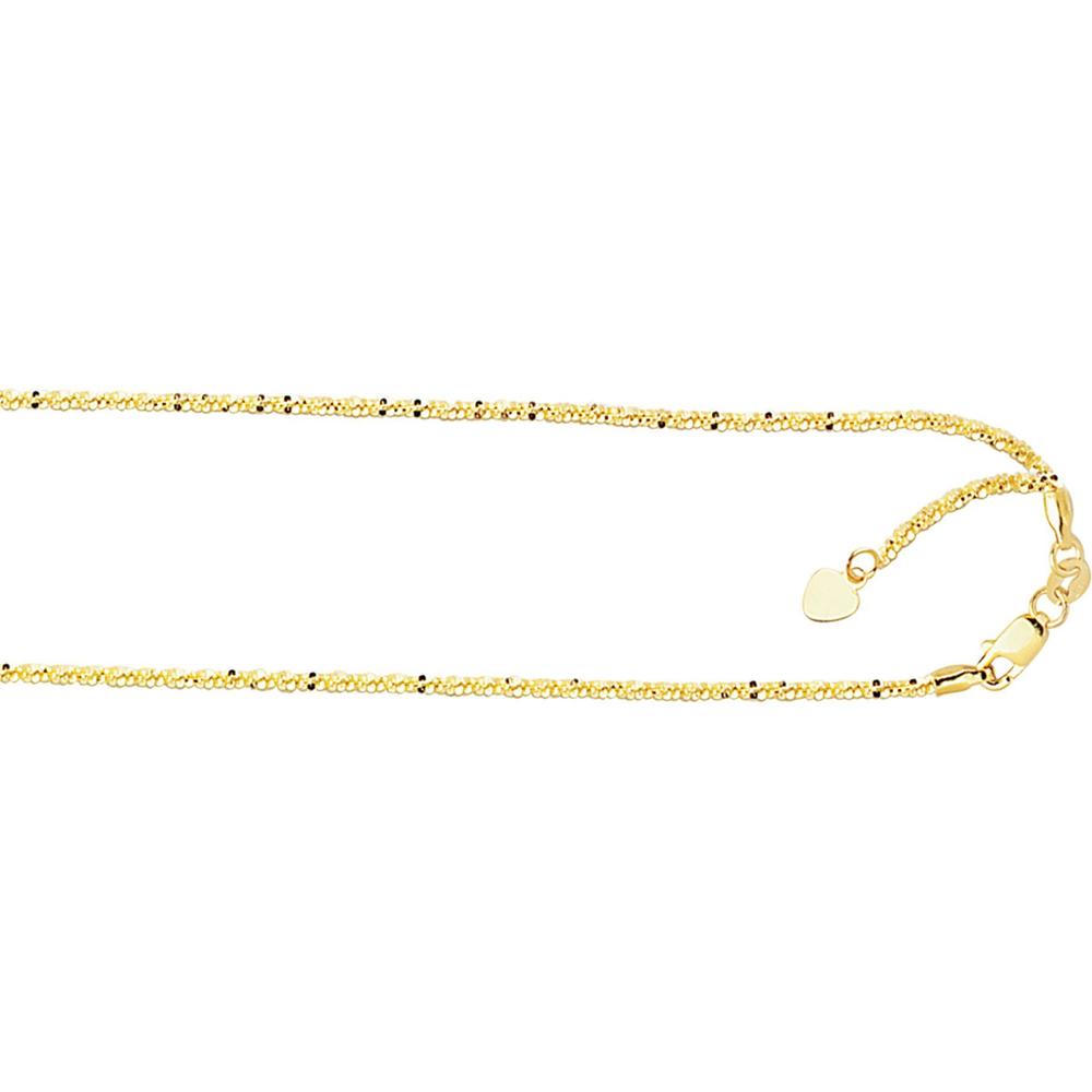 10K Yellow Gold 1.2mm Adjustable Sparkle Chain Necklace with Lobster Clasp - 22" by Orozza Fine Jewelry
