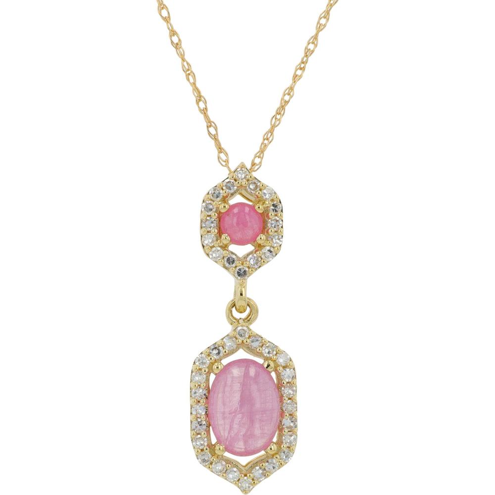 10K Yellow Gold 1.40 Carat Pink Sapphire and Diamond Pendant Necklace - 0.20 Carat Total Diamond Weight