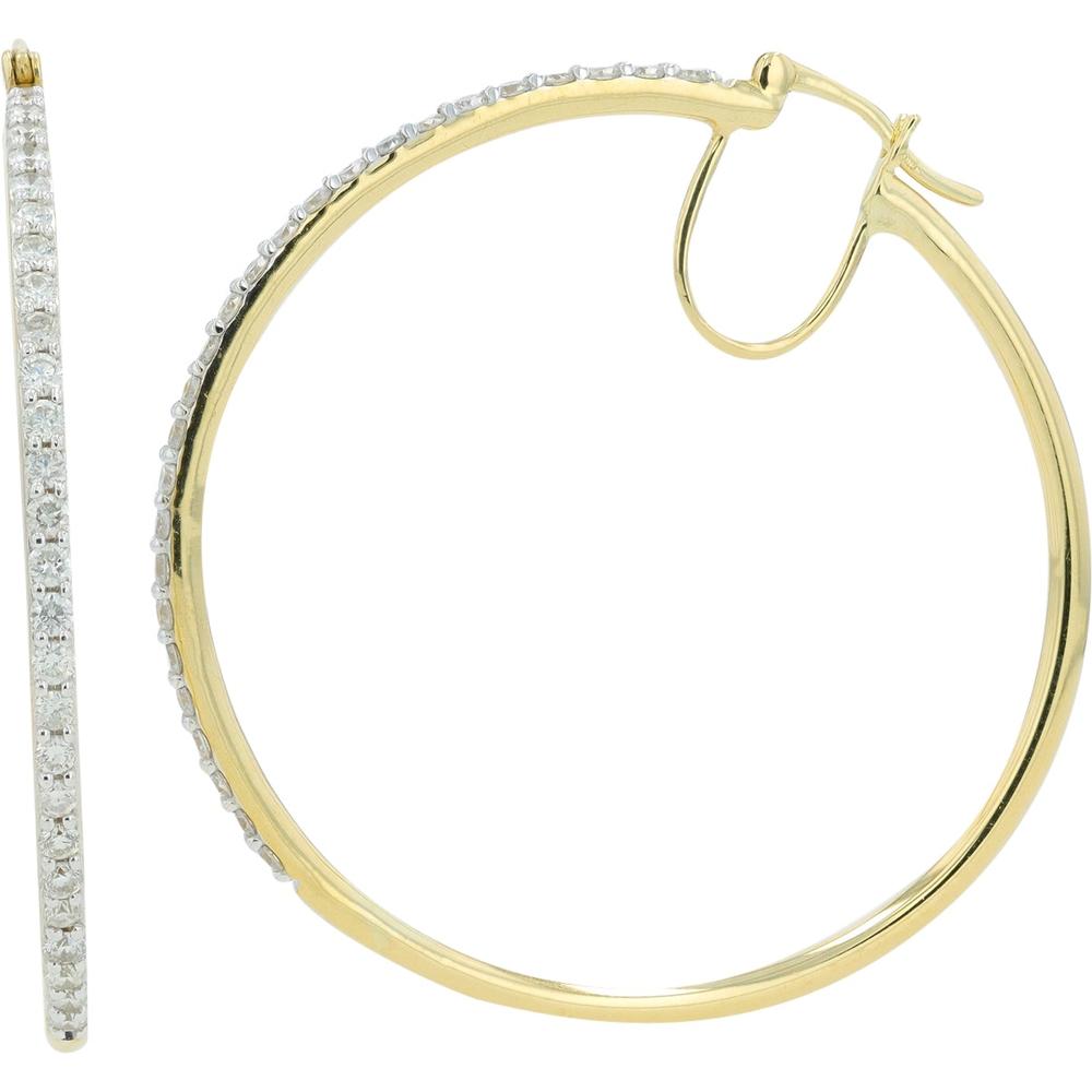 10K Yellow Gold 1.5-Inch Hoop Earrings with Prong-Set Diamonds - 1.00 Carat Total Diamond Weight