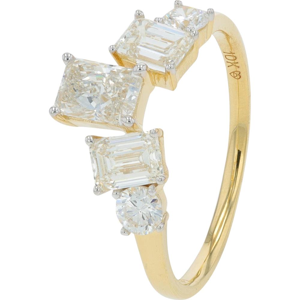 10K Yellow Gold 1.50 Carat Lab Grown Diamond Ring with Emerald and Round Cut Diamonds