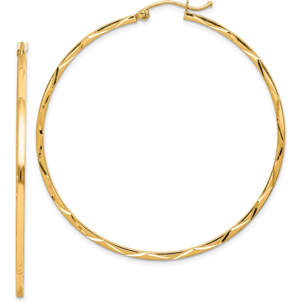 10K Yellow Gold 1.5mm Diamond Cut Large Hoop Earrings - 51mm Length