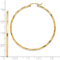 10K Yellow Gold 1.5mm Diamond Cut Large Hoop Earrings - 51mm Length