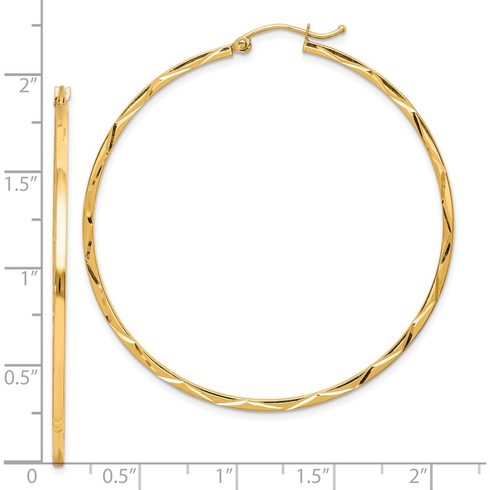 10K Yellow Gold 1.5mm Diamond Cut Large Hoop Earrings - 51mm Length