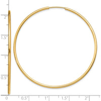 10K Yellow Gold 1.5mm Polished Round Endless Hoop Earrings - 51mm Diameter