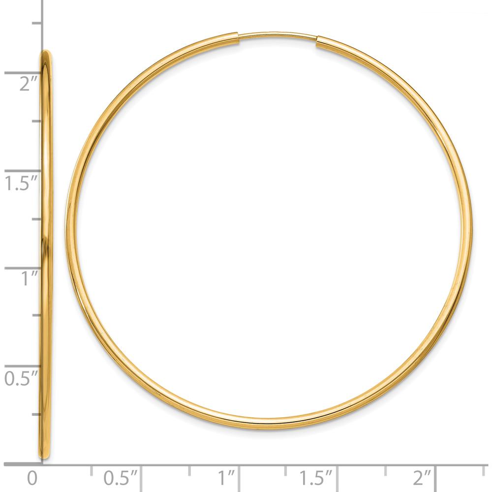 10K Yellow Gold 1.5mm Polished Round Endless Hoop Earrings - 51mm Diameter