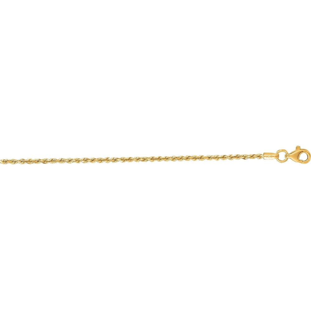 10K Yellow Gold 1.6mm Diamond Cut Rope Chain Necklace - 20" with Lobster Clasp by Orozza Fine Jewelry