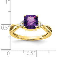 10K Yellow Gold 1.75 Carat Checkerboard Amethyst and Diamond Ring with Round Diamond Accents by 0