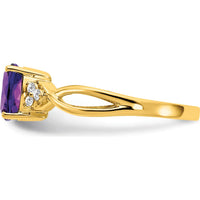 10K Yellow Gold 1.75 Carat Checkerboard Amethyst and Diamond Ring with Round Diamond Accents by 0