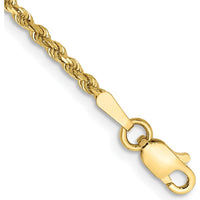 10K Yellow Gold 1.75mm Diamond-Cut Rope Chain Bracelet - Hand Made with Lobster Clasp