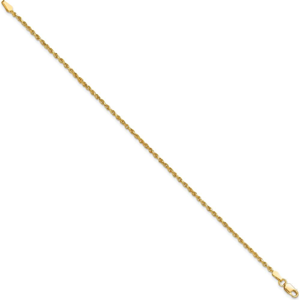 10K Yellow Gold 1.75mm Diamond-Cut Rope Chain Bracelet - Hand Made with Lobster Clasp