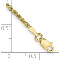 10K Yellow Gold 1.75mm Diamond-Cut Rope Chain Bracelet - Hand Made with Lobster Clasp