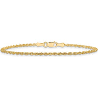 10K Yellow Gold 1.75mm Diamond-Cut Rope Chain Bracelet - Hand Made with Lobster Clasp