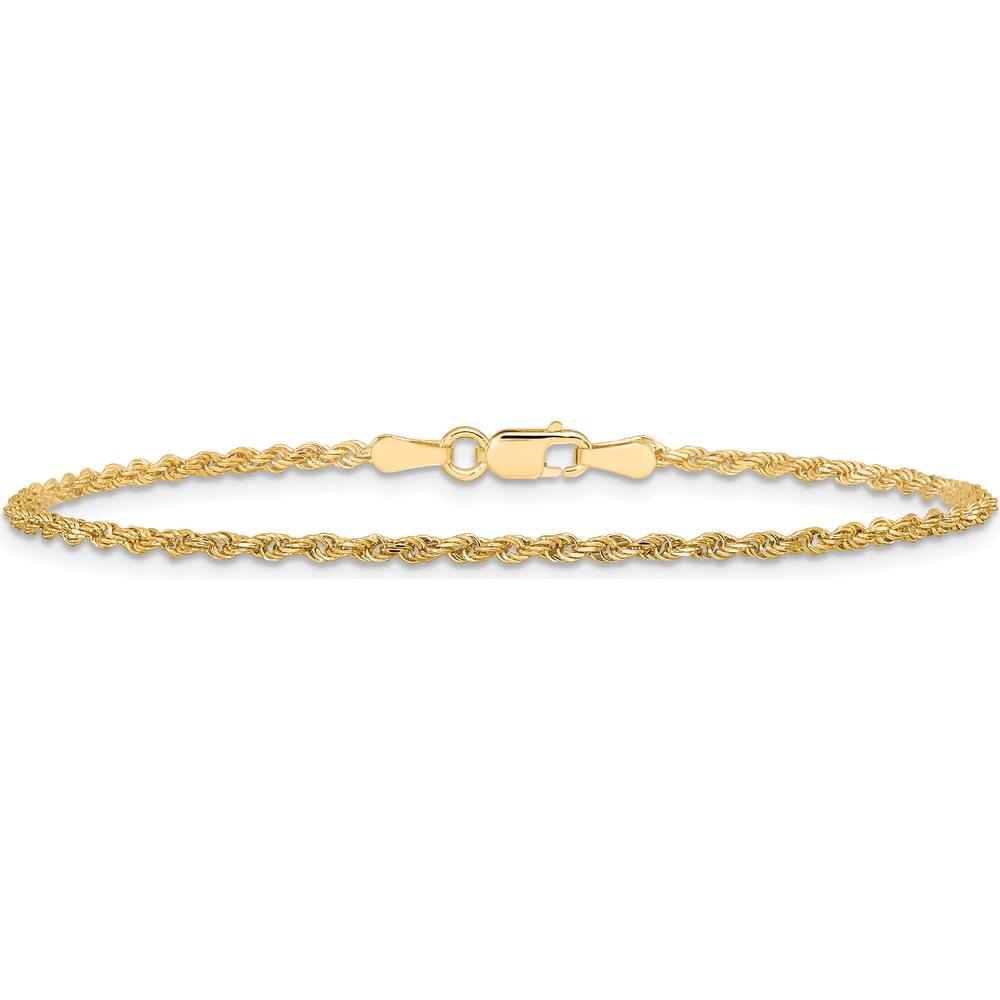 10K Yellow Gold 1.75mm Diamond-Cut Rope Chain Bracelet - Hand Made with Lobster Clasp