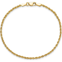 10K Yellow Gold 1.75mm Diamond-Cut Rope Chain Bracelet - Hand Made with Lobster Clasp