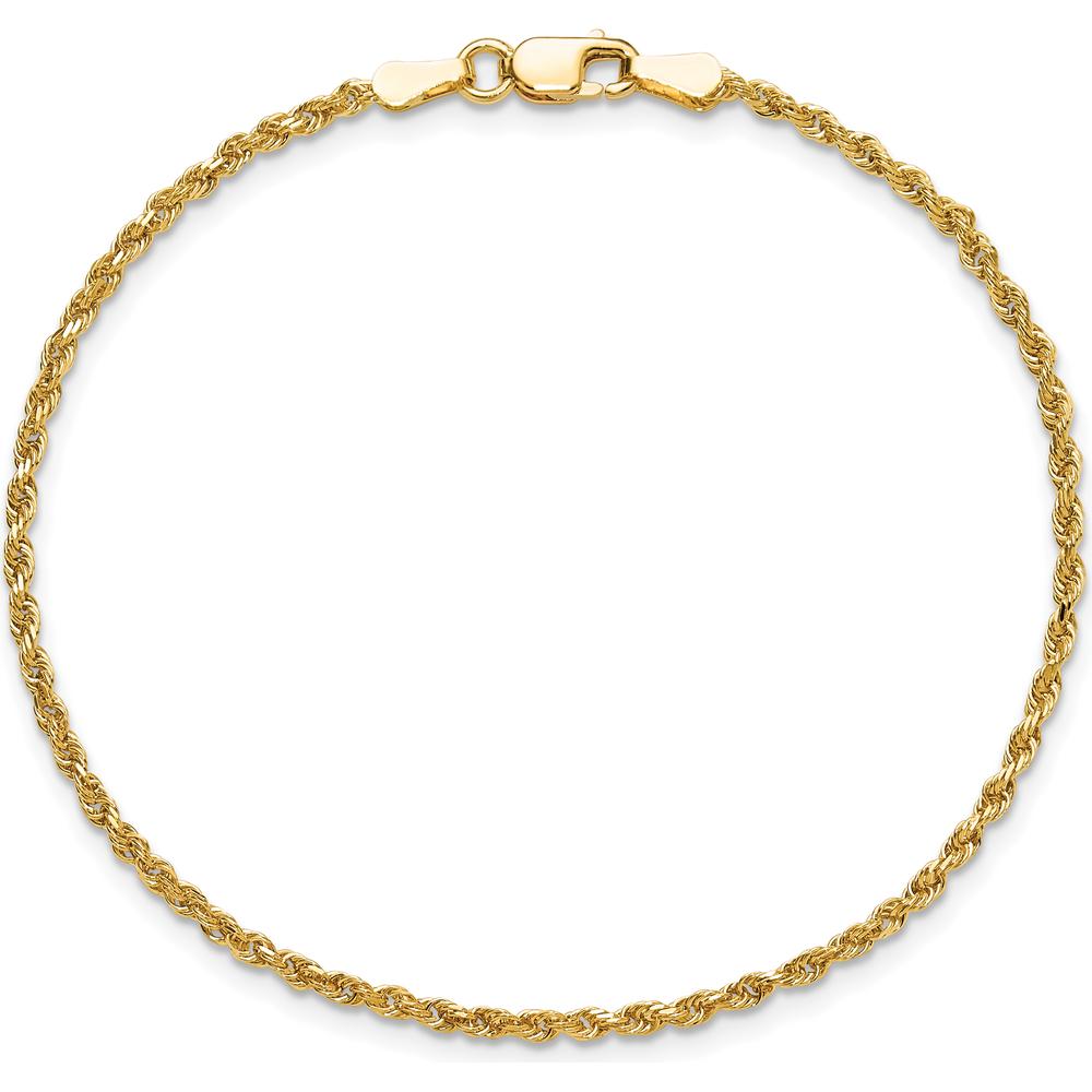 10K Yellow Gold 1.75mm Diamond-Cut Rope Chain Bracelet - Hand Made with Lobster Clasp