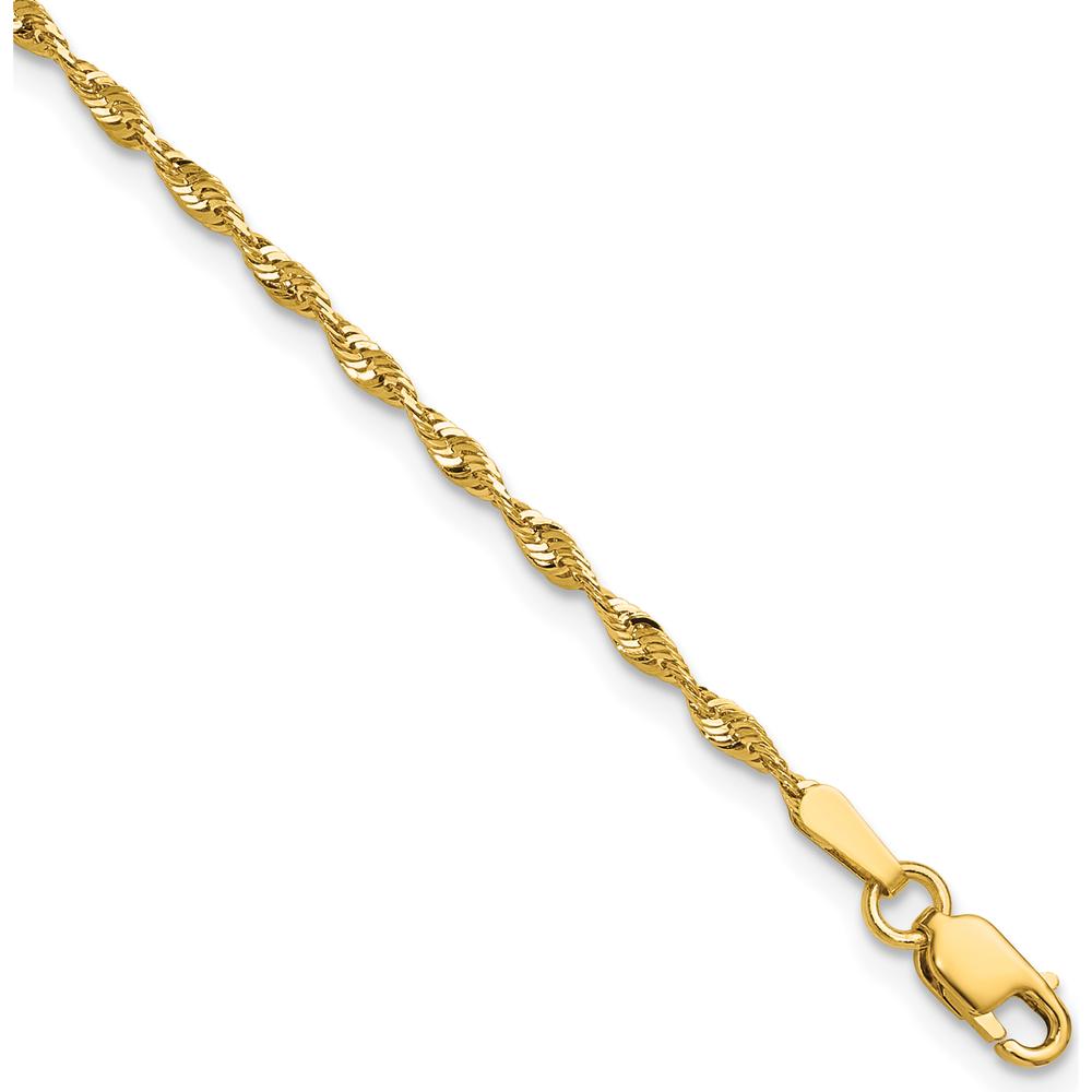 10K Yellow Gold 1.8mm Diamond-Cut Rope Chain Anklet - 9"