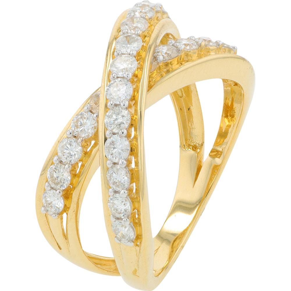 10K Yellow Gold 1 Carat Diamond Crossover Ring with Prong - Set Round Diamonds
