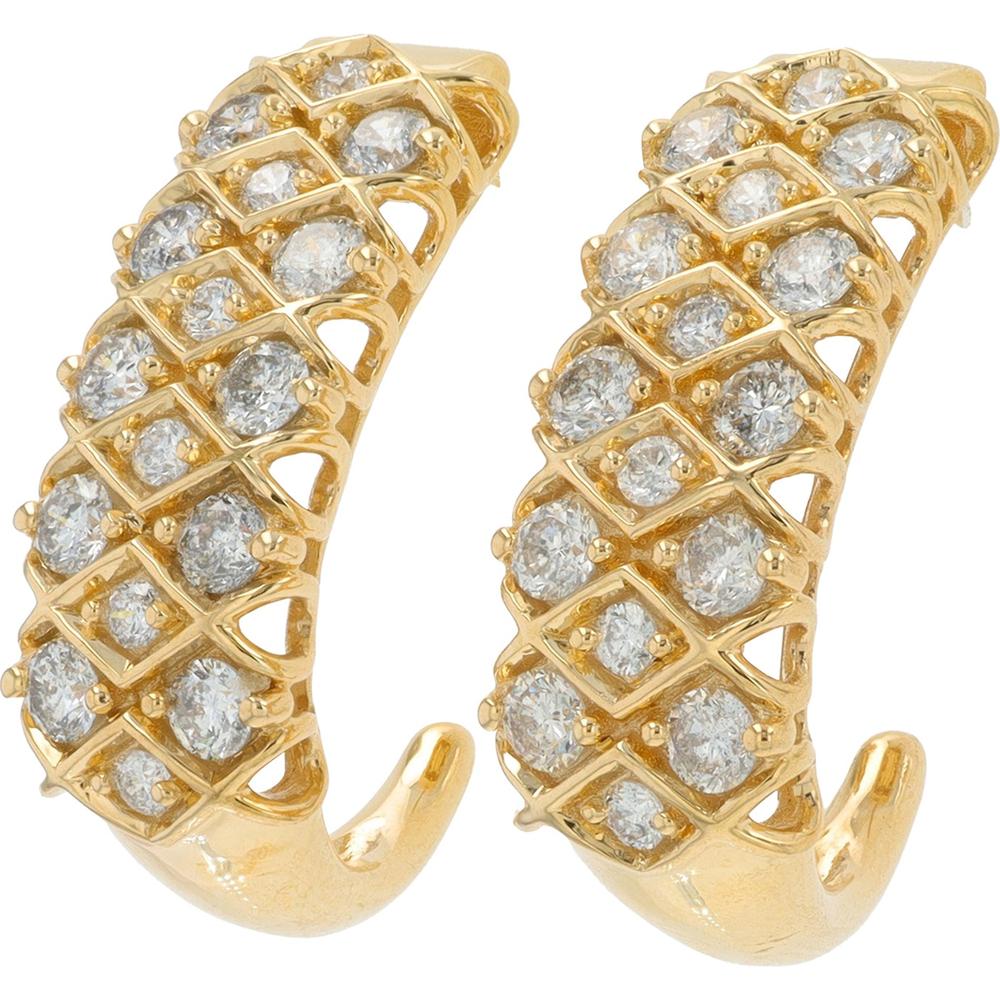 10K Yellow Gold 1 Carat Diamond J-Hoop Earrings - 1.00 Carat Total Diamond Weight