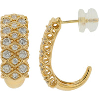 10K Yellow Gold 1 Carat Diamond J-Hoop Earrings - 1.00 Carat Total Diamond Weight