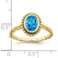 10K Yellow Gold 1 Carat Oval Swiss Blue Topaz Ring - 7.8 x 5.9 mm by 0