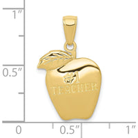 10K Yellow Gold #1 Teacher Apple Pendant - Polished Finish, 22mm Length, 14mm Width