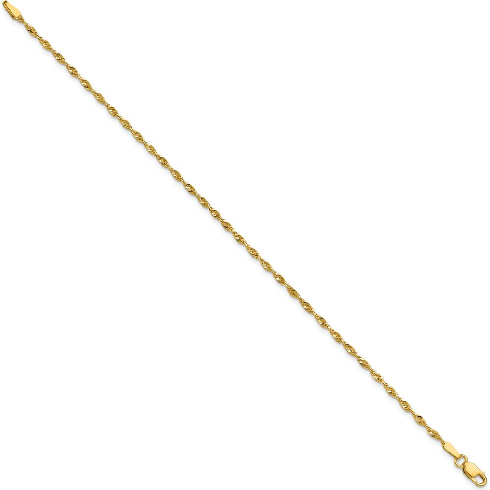 10K Yellow Gold 10" 1.8mm Diamond-Cut Rope Chain Anklet