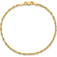 10K Yellow Gold 10" 1.8mm Diamond-Cut Rope Chain Anklet