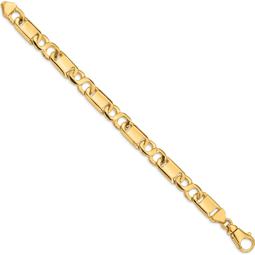 10K Yellow Gold 10.4mm Hand-Polished Fancy Link Bracelet - 8.5" Length