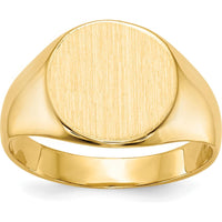 10K Yellow Gold 10.5x11.0mm Closed Back Signet Ring with Brushed Satin Finish