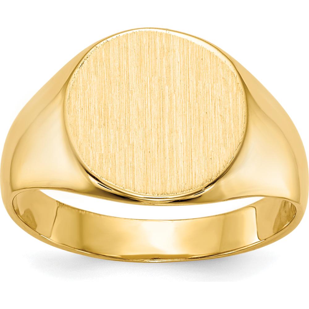 10K Yellow Gold 10.5x11.0mm Closed Back Signet Ring with Brushed Satin Finish