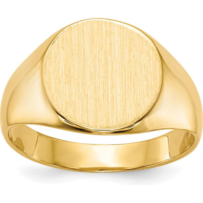 10K Yellow Gold 10.5x11.0mm Closed Back Signet Ring with Brushed Satin Finish