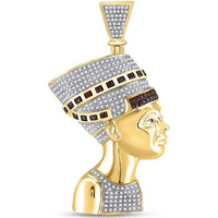 10K Yellow Gold 10 Carat Round Red Diamond Pharaoh Nefertiti Pendant with Pave, Channel, and Prong-Set Diamonds - 1 Carat Total Gem Weight