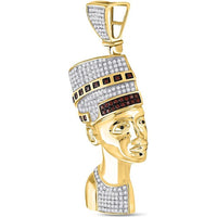 10K Yellow Gold 10 Carat Round Red Diamond Pharaoh Nefertiti Pendant with Pave, Channel, and Prong-Set Diamonds - 1 Carat Total Gem Weight