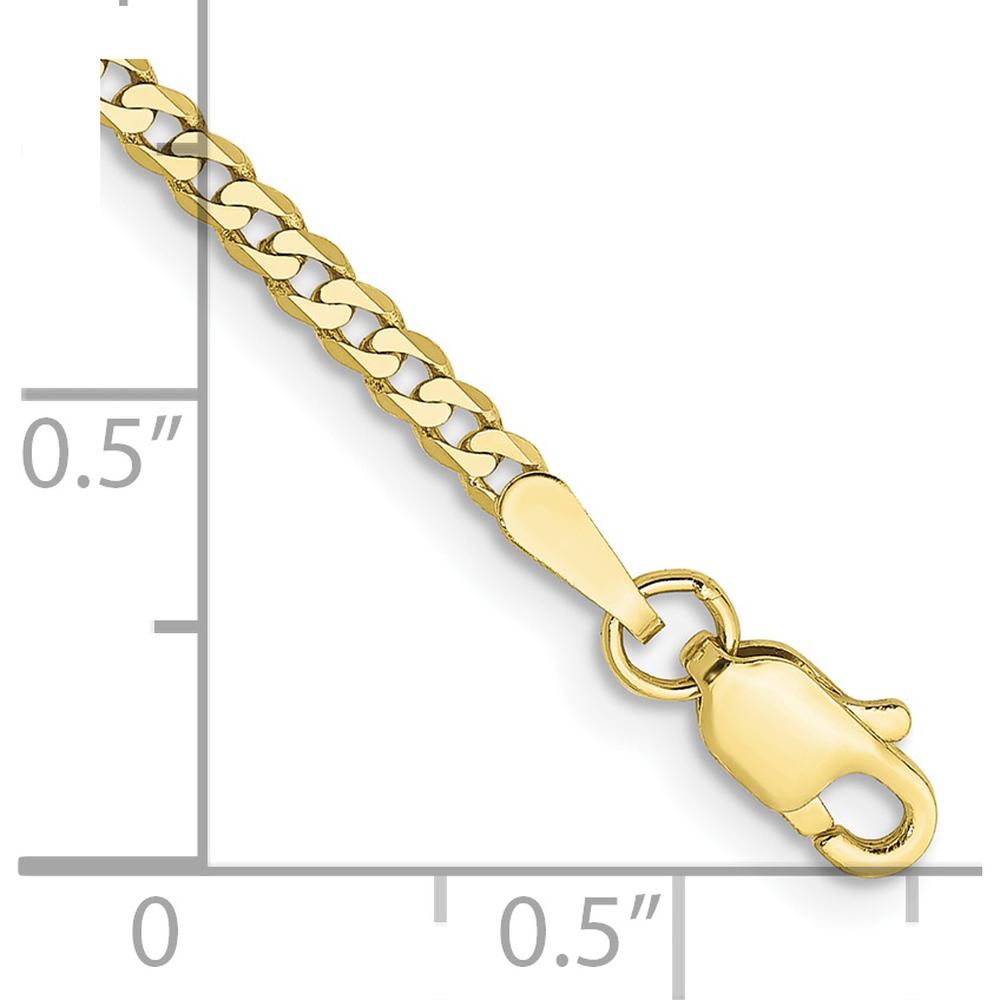 10K Yellow Gold 10" Flat Beveled Curb Chain Anklet - 2.2mm Width