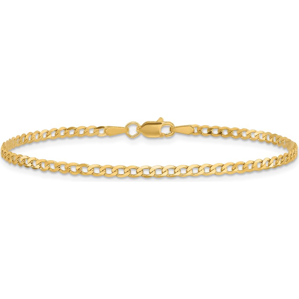 10K Yellow Gold 10" Flat Beveled Curb Chain Anklet - 2.2mm Width