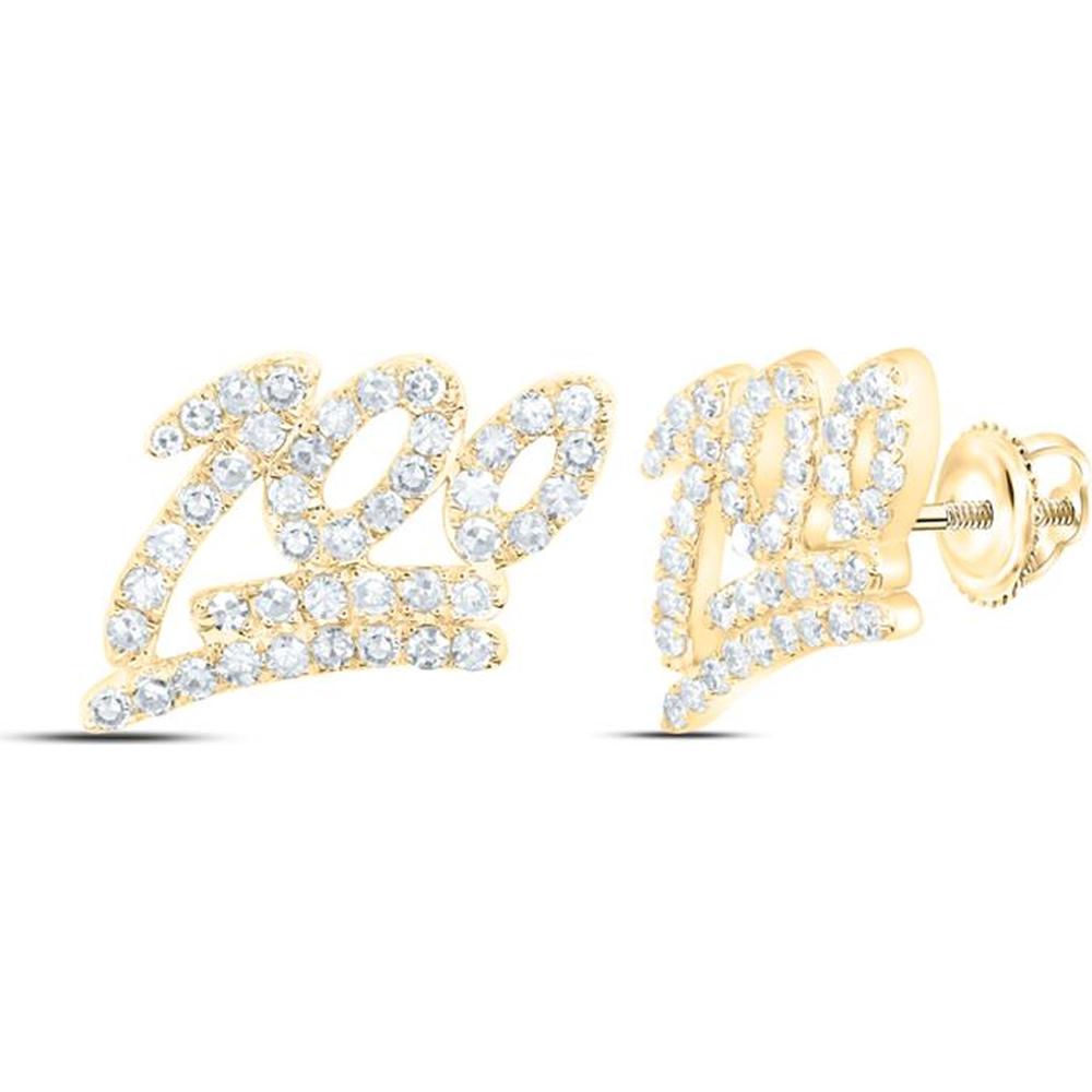 10K Yellow Gold "100" Emoji Stud Earrings with Prong-Set Round Diamonds - 0.50 Carat Total Diamond Weight