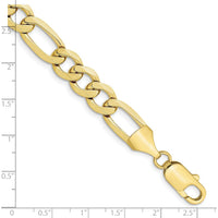 10K Yellow Gold 10mm Concave Open Figaro Chain Bracelet - Polished Finish, 8"
