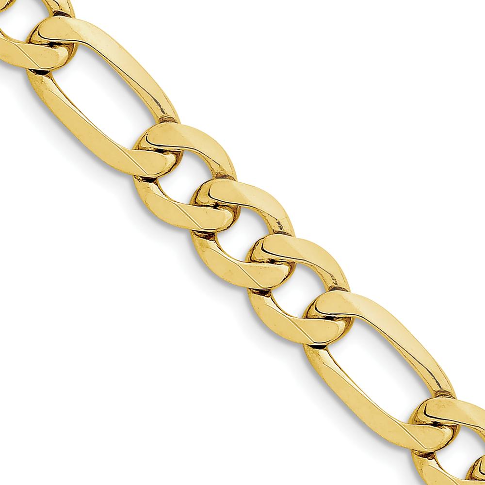 10K Yellow Gold 10mm Concave Open Figaro Chain Necklace - 26" Length