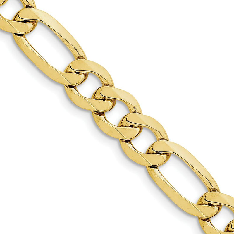 10K Yellow Gold 10mm Concave Open Figaro Chain Necklace - 26" Length