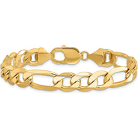 10K Yellow Gold 10mm Flat Figaro Chain Bracelet with Lobster Clasp - 9in Length