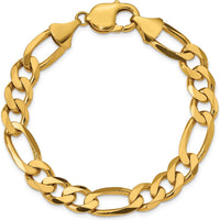 10K Yellow Gold 10mm Flat Figaro Chain Bracelet with Lobster Clasp - 9in Length